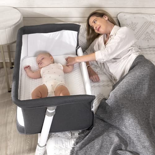 Baby Bedside Bassinet with Wheels | Bed on Bed C-Shaped Bedside Crib| Adjustable Portable Bassinet for Baby Infant Newborn Boys Girls 0 1 2 3 4 5 6 Months