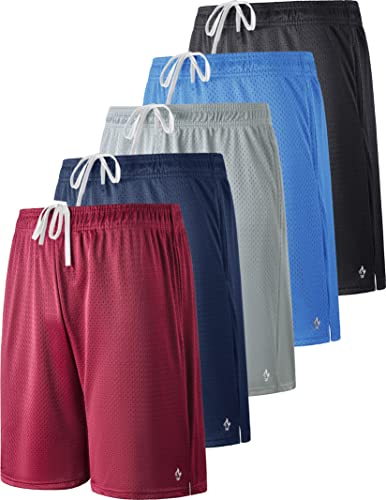 5 Pack Boys Athletic Shorts Mesh Basketball Youth Apparel Kids Sports Active Gear with Pockets (Set 1, Large)
