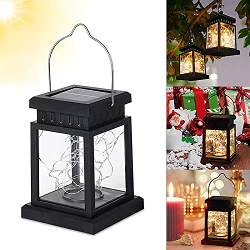 Solar Lantern Outdoor , Hanging Solar Light with 30 LED Fairy String Lights and Handle, Waterproof Decorative Landscape Lamp for Table Garden Patio Yard Walkway Party Christmas Decoration