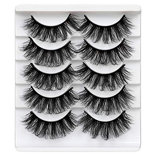 ALICROWN Mink Lashes Faux Wispy Natural Volume Lashes Pack 5D Fluffy Crossed False Eyelashes Full Handmade 5 Pairs Lashes