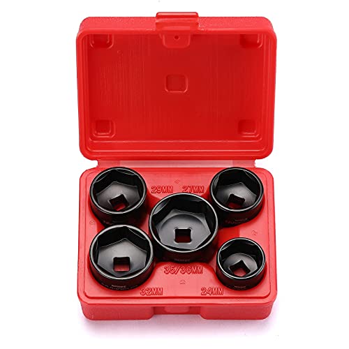 CASOMAN 5 Pieces 3/8″ Drive Low Profile Oil Filter Socket Set, Oil Filter Cap Remover and Installer Tool Set, 6 Point, 24mm 27mm, 29mm, 32mm, 36mm, CR-V