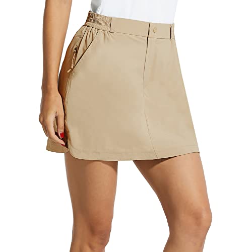 BALEAF Women’s Golf Skorts 4 Pockets 15″ UPF 50+ Athletic Skirt Quick Dry Lightweight for Tennis,Hiking,Everyday Casual Khaki L