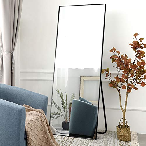 NeuType Full Length Mirror Dressing Mirror 65″x22″ Large Rectangle Bedroom Floor Standing Mirror Wall-Mounted Mirror Standing Hanging or Leaning Against Wall Aluminum Alloy Thin Frame (Black)
