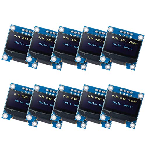 UMLIFE 10PCS 0.96″ OLED Module 12864 128×64 OLED Display SSD1306 Driver I2C IIC Serial Self-Luminous Display Board Compatible with Arduino Raspberry PI (10PCS, Blue and Yellow)