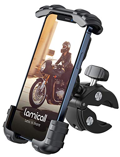 Lamicall Bike Phone Holder Mount – Motorcycle Handlebar Phone Mount Clamp, One Hand Operation ATV Scooter Phone Clip for iPhone 12 / 11 Pro Max / X / XS, Galaxy S10 and 4.7″- 6.8″ Cellphone – Black