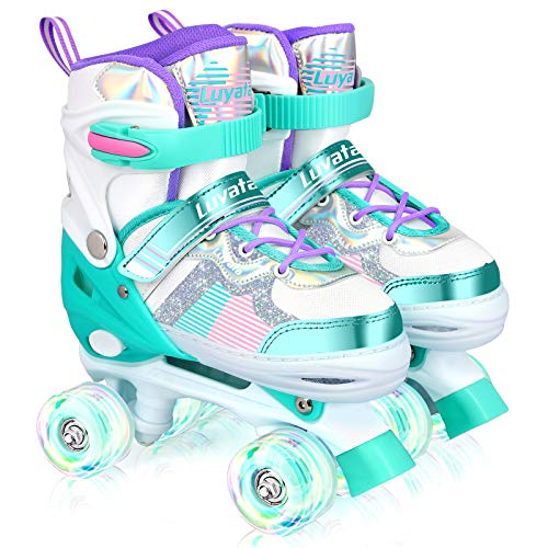 Luyata Roller Skates for Girls Boys Adjustable, 4 Size Ages 6-12 & 3-5, Kids Roller Skates with Light Up 8 Shining Wheels, 3 Color Shining Roller Skates for Toddlers Boys Girls Beginners