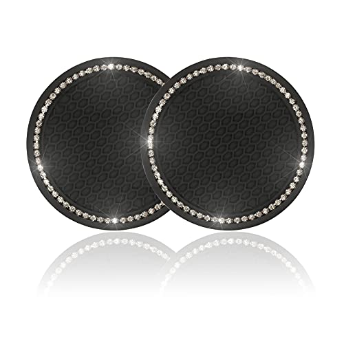 JUSTTOP Car Cup Holder Coaster, 2 Pack Universal Auto Anti Slip Cup Holder Insert Coaster, Bling Crystal Rhinestone Car Interior Accessories-Black