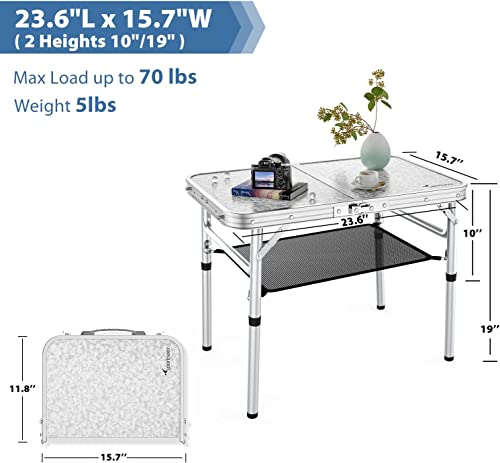Sportneer Camping Table, Adjustable Height Small Folding Table with Mesh Layer Portable Camp Tables with Aluminum Legs for Outdoor Camp Picnic Beach BBQ Cooking (23.6″ L x 15.7″ W (3 Height)) | The Storepaperoomates Retail Market - Fast Affordable Shopping