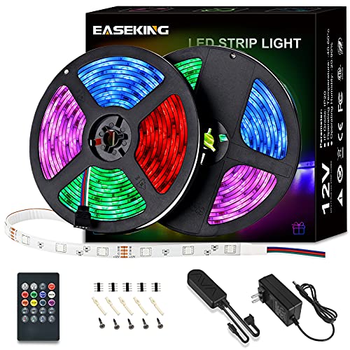 easeking LED Strip Lights for Bedroom 30leds/m (9leds/ft), 5050 RGB Music Sync Color Change led Lights with Remote Controller and Phone App for Home, Kitchen, Party and Bedroom. (50ft)