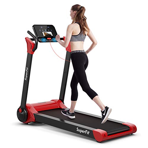 Goplus 2.25HP Electric Folding Treadmill, Installation-Free Design with 8-Stage Damping System, Large LED Touch Display and Bluetooth Speaker, Compact Running Machine, Superfit Treadmill for Home Use