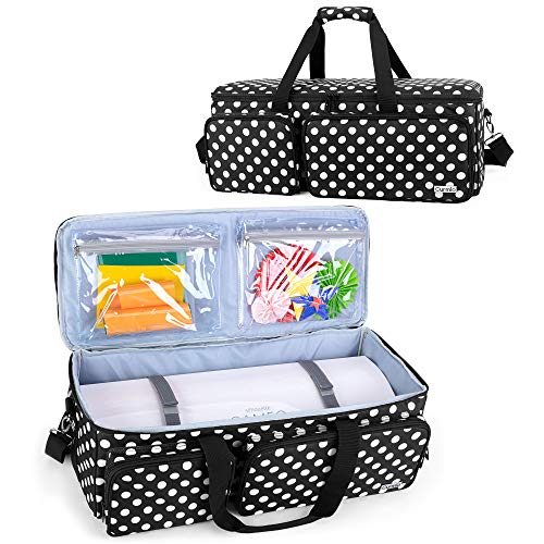 CURMIO Carrying Case Compatible with Cricut Explore Air 2, Cricut Maker, Silhouette Cameo 4 and Cameo 3, Travel Storage Bag with Pockets for Craft Tools and Accessories, Black Dots
