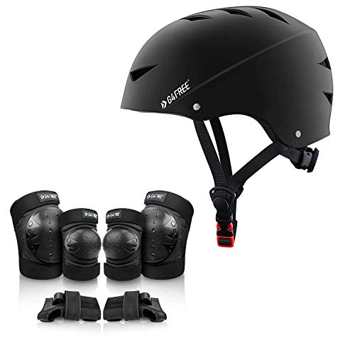 G4Free Adults Skateboard Helmet with Knee Pads Elbow Pads Wrist Guards 7 in 1 Heavy Duty Gear Sets (Size L)