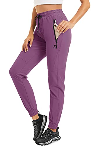 TACVASEN Women’s Running Pants with Drawstring Breathable Gym Workout Trousers Purple, L