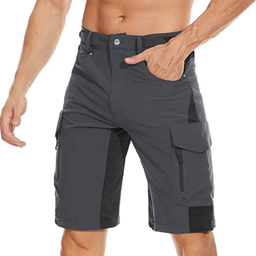 Cycorld Mens-Mountain-Bike-Shorts, Loose Fit with Zippered Pockets, MTB, Cycling,Hiking,Cargo,Outdoor Lightweight Shorts(Dark Grey, Large)