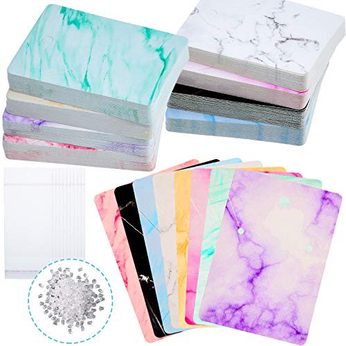 800 Pieces Earring Cards Marble Design Jewelry Display Card Holder Set, 200 Pieces 8 Colors Earring Cards 200 Pieces Self-Seal Bags and 400 Earring Backs for DIY Jewelry, Classic Style