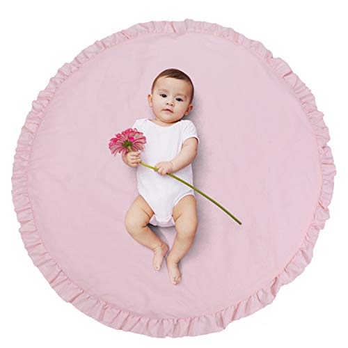 ABREEZE Baby Cotton Play Mat Soft Crawling Mat Pink Detachable Washable Game Blanket Floor Playmats Kids Infant Child Activity Round Rug Home Room Decor