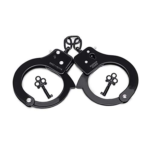 HUALIXUAN Metal Play Handcuffs, Hand Cuffs Police, Toy Handcuffs for Kids (Black)