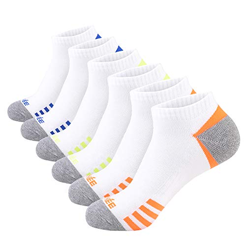 JOYNÉE Mens Low Cut Casual Socks 6 Pack Men Comfort Cushioning Ankle Athletic Socks, White, Size 10-13