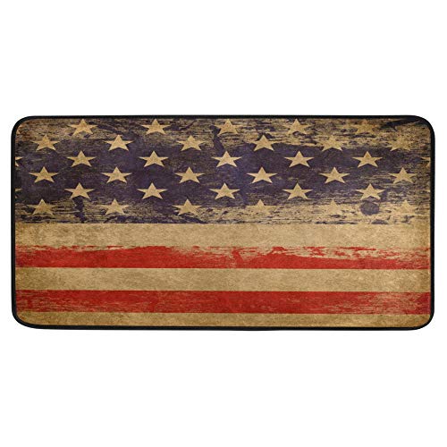 American Flag Kitchen Rugs USA Decor Fourth of July Independence Day Bath Rug Runner Comfort Mat Non-Slip Doormats Carpet for Bathroom Indoor 39″ X 20″