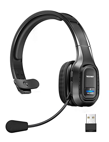 TECKNET Trucker Bluetooth Headset with Microphone Noise Canceling Wireless On Ear Headphones, Hands Free Wireless Headset for Cell Phone Computer Office Home Call Center Skype (Black)