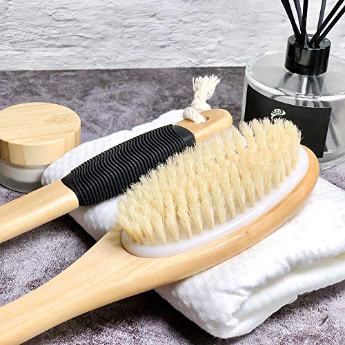 OWIIZI Bath Brush Wooden Curved Long Handle Antiskid Shower Brush for Exfoliating, Natural Bristle Scrubber for Back Use Wet or Dry | The Storepaperoomates Retail Market - Fast Affordable Shopping