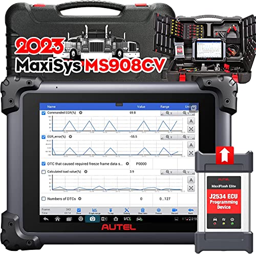 Autel Maxisys CV MS908CV, 2023 Heavy Duty Truck Scanner, Semi Truck Tool with J2534 ECU Programming, Coding, Active Test, 25 Special Services, 23 Adaption Functions, Bluetooth Diesel Diagnostic Tool