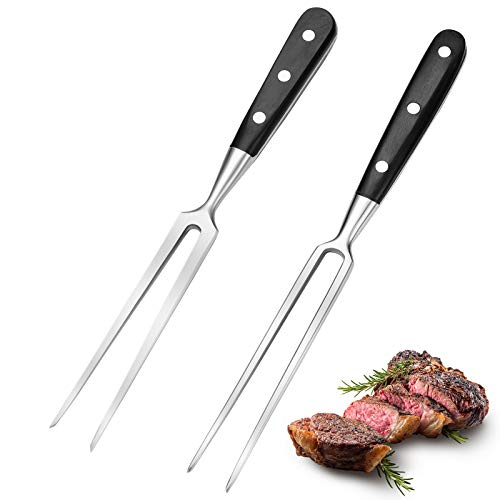 2 Pieces Carving Forks 12 Inch Stainless Steel Meat Fork Barbecue Fork Steak Fork for Kitchen Roast Grilling (Round Handle, Square Handle)