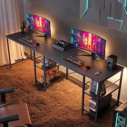 Bestier L Shaped Gaming Desk with Shelves 95.2 Inch Reversible Corner Computer Desk or 2 Person Long Table for Home Office Large Writing Storage Workstation P2 Board with 3 Cable Holes, Carbon Fiber | The Storepaperoomates Retail Market - Fast Affordable Shopping