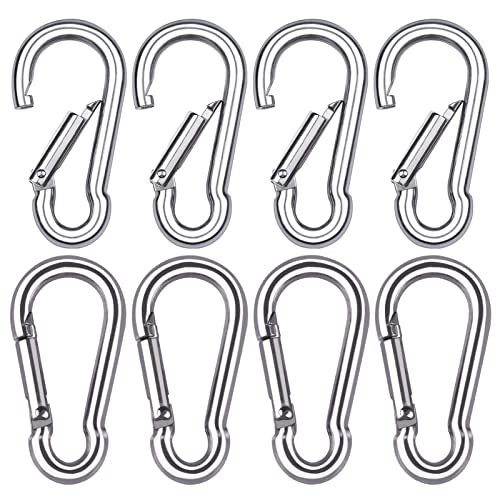 8pcs Small Carabiner Clip M4 Heavy Duty Caribeener Clips Spring Snap Hooks Stainless Steel for Flag Pole Bird Feeders Key Chain Camping Hiking Climbing Traveling Fishing (8-Pack)