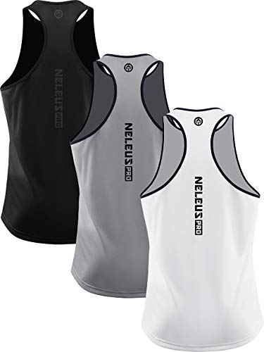 NELEUS Men’s 3 Pack Athletic Tank Tops Lightweight UPF 50+ Sun Protection SPF Sleeveless Shirts,5097,Black/Grey/White,L