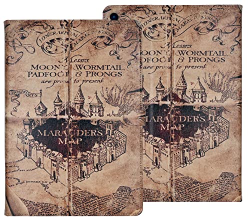 YHB Case for Amazon Fire HD 10 Tablet 10.1″ 2017/2019 Release 7th / 9th Generation, Slim Folding Premium PU Leather Case Adjustable Stand Protective Cover, Marauder’s Map Vintage