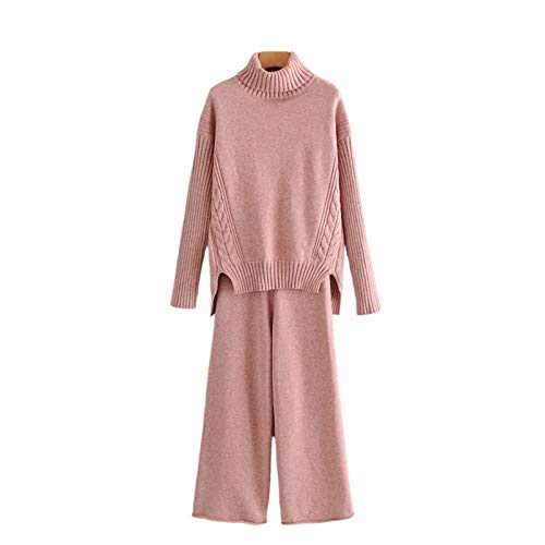 2 Piece Set Women Oversized High Neck Loose Sweater Jumper Tracksuit Knitted Pants Sets Fall Outfit 2 PCS Suit 16-3 One Size