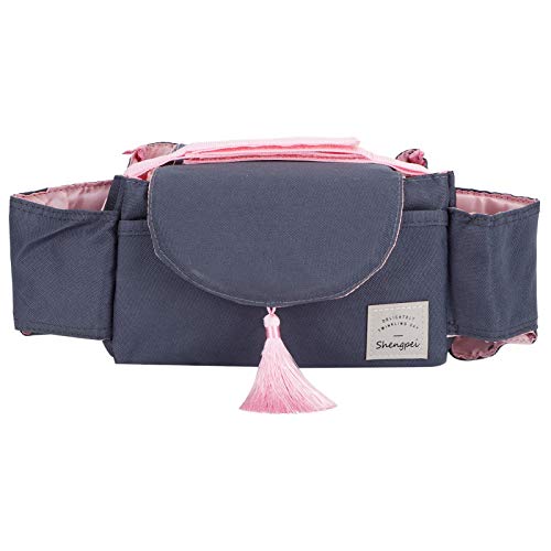 Plyisty Stroller Organizer, Firmly Lightweight Movable Durable Oxford Cloth Stroller Organizer Bag, for Stroller Outdoor(Pink tassel)