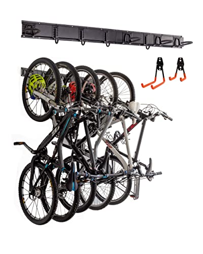 FDventur Garage Bike Storage Rack, Holds up to 5 Bicycles and 4 Helmets, Up to 300 lbs. weight capacity.