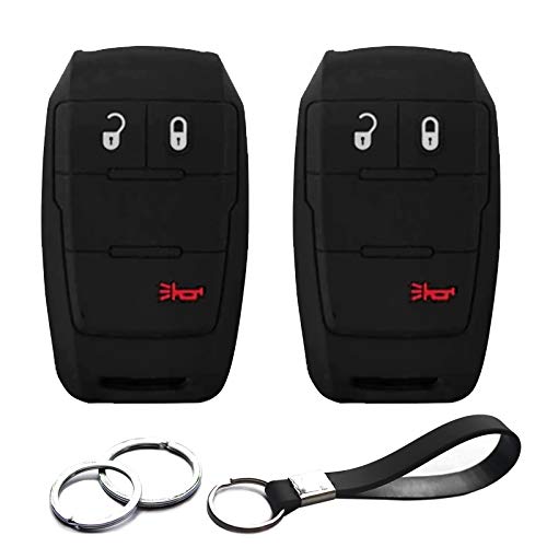 INFIPAR 2pcs Compatible with 2021 2020 2019 Ram 2500 3500 4500 5500 Truck Pickup Smart 3 Buttons Black Silicone Case Cover Protector Keyless Remote Only for Push Button Start Truck Pickup