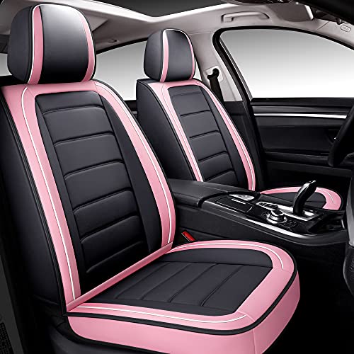 BABYBLU Leather Car Seat Covers Full Set for Women，Men,Water Proof Synthetic Leather for Cars SUV Pick-up Truck Universal Fit Set for Auto Interior Accessories(Airbag Compatible) (Pink)