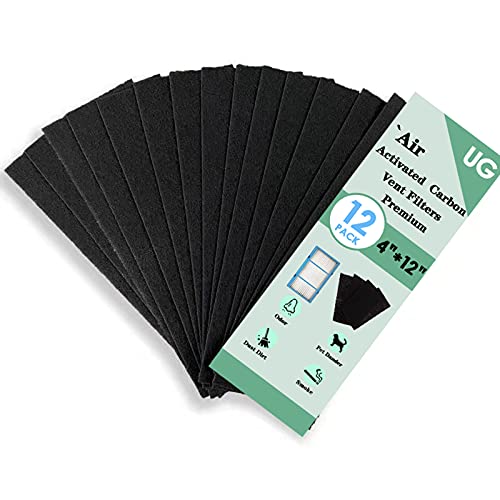 Carbon Filter 12 Pack 4″ x 12″ Activated Charcoal Air Vent Filters Premium Floor Pre-Filter Work in Indoor Home Purifier, Air Conditioner (12 Black)