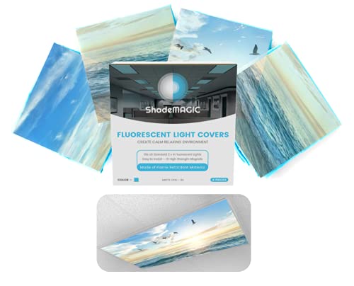 ShadeMAGIC Fluorescent Light Covers for Classroom Office – BEACH – Light Filter Pack ; Eliminate Harsh Glare That Causing Eyestrain and Head Strain. Office & Classroom Decorations. Light Diffusers (4)