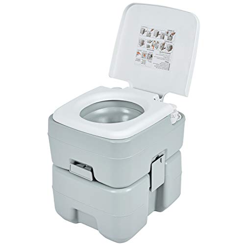 Safstar Portable Toilet, 5.3 Gallon Flush Toilet Potty Commode with T-Shaped Flush System & Flush Toilet Potty Commode, Outdoor Camping Toilet for Boating Camping RV Travelling