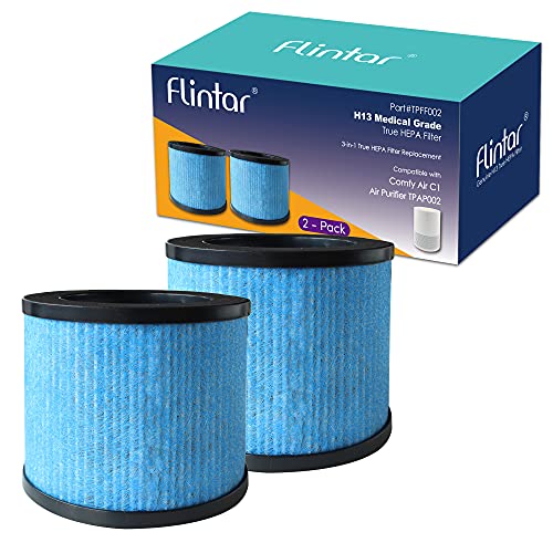 Flintar Upgraded H13 True HEPA Replacement Filters, Compatible with TOPPIN TPAP002 HEPA Air Purifier Comfy Air C1, 3-in-1 H13 Grade True HEPA Filter Set, Part# TPFF002, 2-Pack
