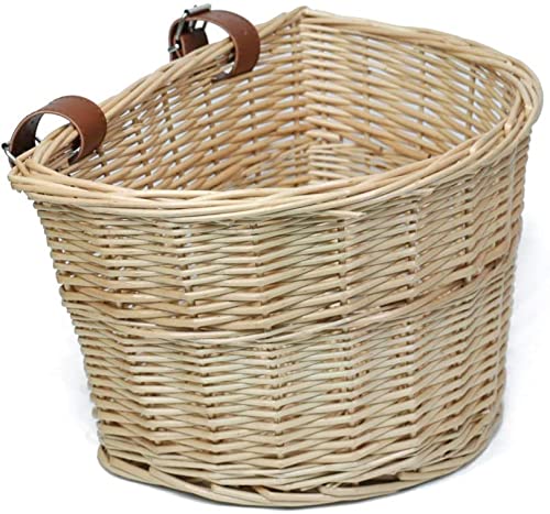ANNCARY Wicker D-Shaped Bicycle Basket, 9.8 Inch Front Handlebar Basket for Bike, Bike Basket,Bicycle Basket,Rattan Baskets with Leather Straps for Adult Shopping, Kids Picnic