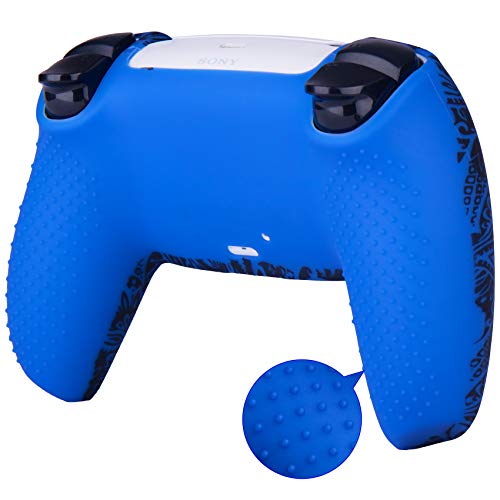 9CDeer 2 Pieces of Silicone Transfer Print Protective Cover Skin + 10 Thumb Grips for Playstation 5 / PS5 / Dualsense Controller Foliage Red & Blue | The Storepaperoomates Retail Market - Fast Affordable Shopping