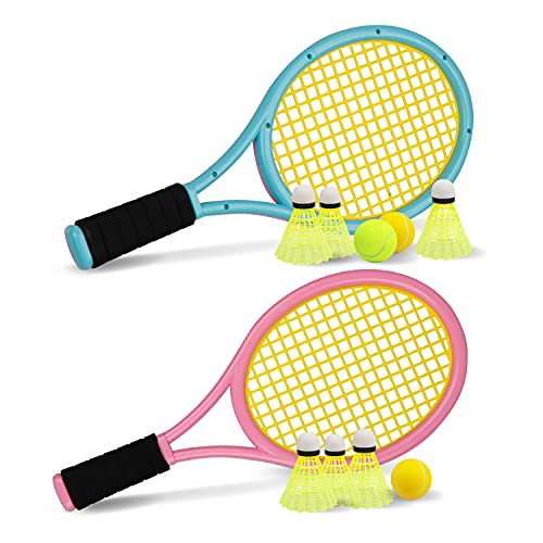 Crefotu Kid Tennis Racket Set for Toddler,Children,Sponge Handle, Includes 6 Badminton, 1 Tennis Ball, Bag and 2 Balls – Increase Children’s Sports,Improve Tennis Skills