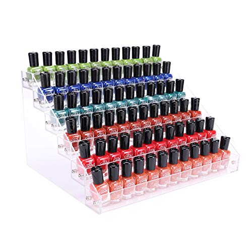 BTremary Clear Nail Polish Organizer Holder Rack Shelf 6 Tier Acrylic Tattoo Ink Essential Oil Display Stand Holds Up to 56-96 Bottles