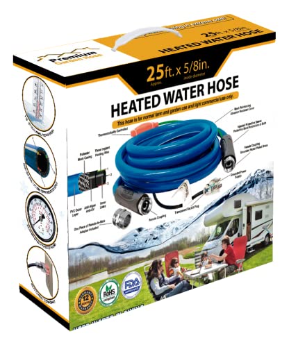 Heated Water Hose for RV 2021 Version (25ft), Lead and BPA free, the Best Cost-Benefit RV Heated Fresh Water hose with Energy Saving Thermostat (25ft)