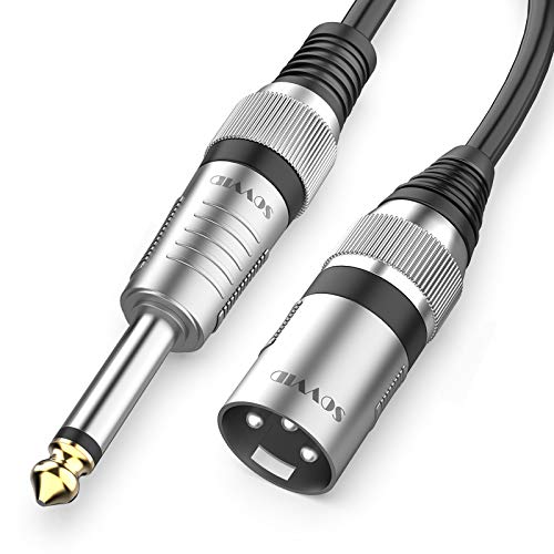 XLR Male to 1/4 Cable – Sovvid 6.35mm Microphone Cord TS Mono 3 Pin Male to Quarter inch TS Male Unbalanced Interconnect Wire Mic Cord (3FT)