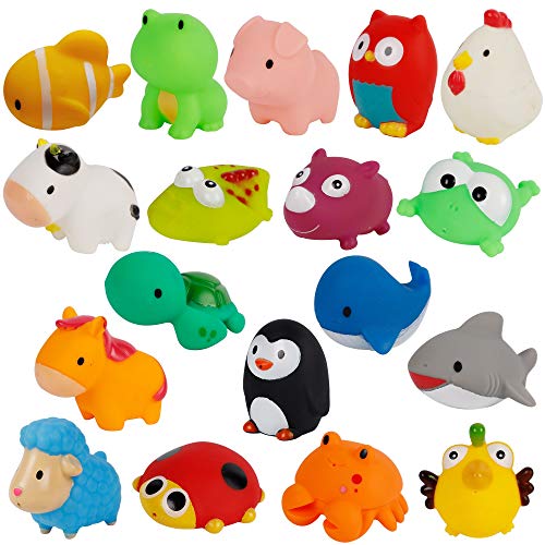 Cllayees Set of 18 Animals Bath Squirters Toy Set for Toddler, Colorful Assorted Sea Animals Flower Floating Bathtub Squirter Toys for Baby Shower Bath Tub Pool (Animal)