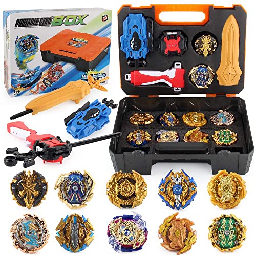 JIMI Bey Battling Top Burst Gyro Toy Set Combat Battling Game 10 Spinning Tops 3 Launchers with Portable Storage Box Gift for Kids Children Boys Ages 6+