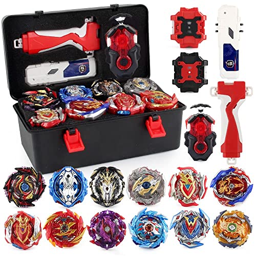 JIMI Bey Battling Top Burst Gyro Toy Set 12 Spinning Tops 3 Launchers Combat Battling Game with Portable Storage Box Gift for Kids Children Boys Ages 8+