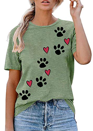Dog Mom Shirts Women Funny Dog Paw Graphic Tee Casual Short Sleeve Mom Shirt Dog Lover Gift Tops